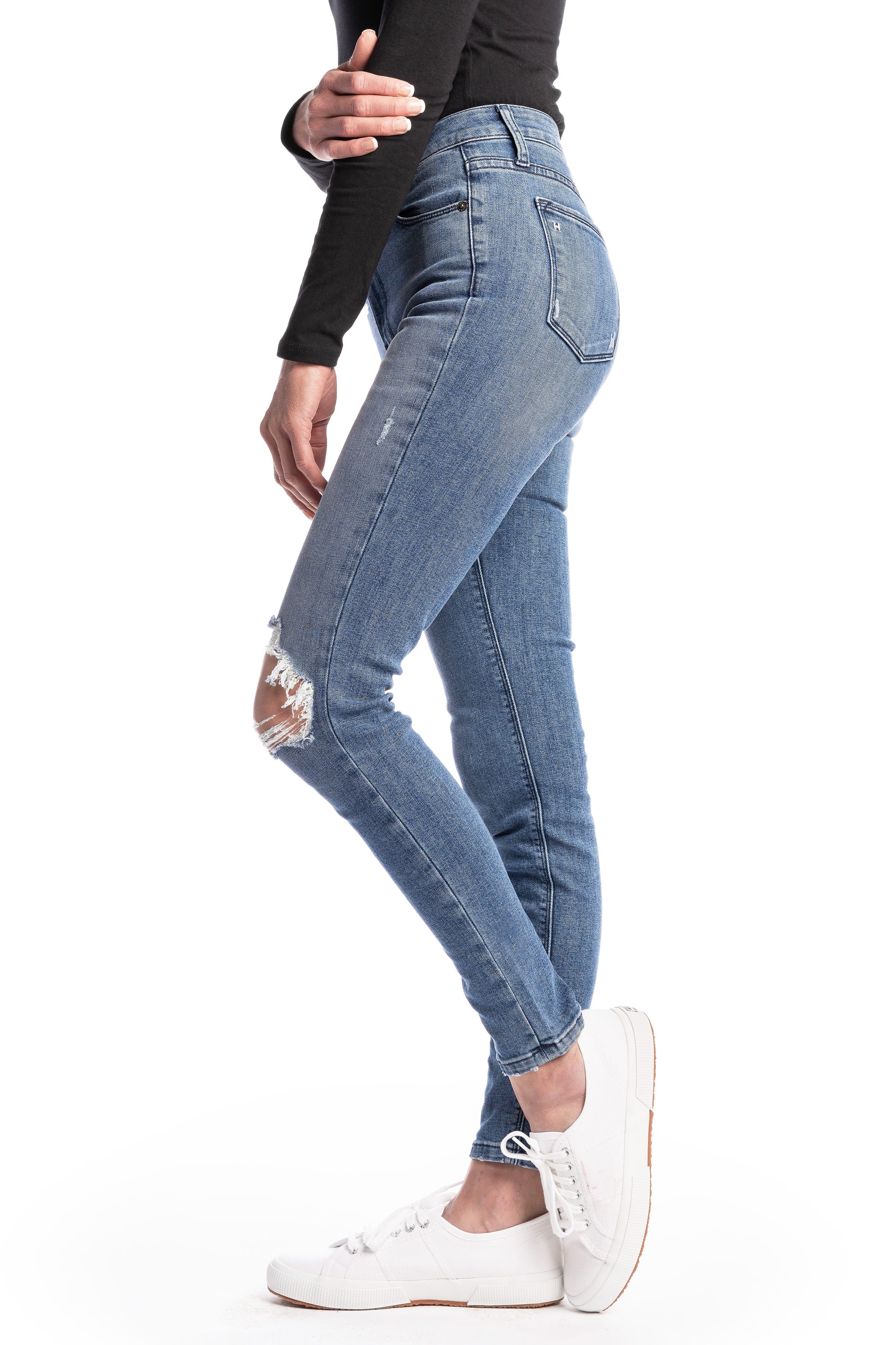 Crystal Hem Slim Ankle Jeans - Supernova Wash